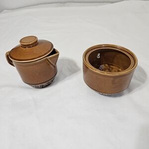 Vtg Daisy Ironstone Japan Brown Stoneware Creamer & Sugar Bowl Set Cottagecore